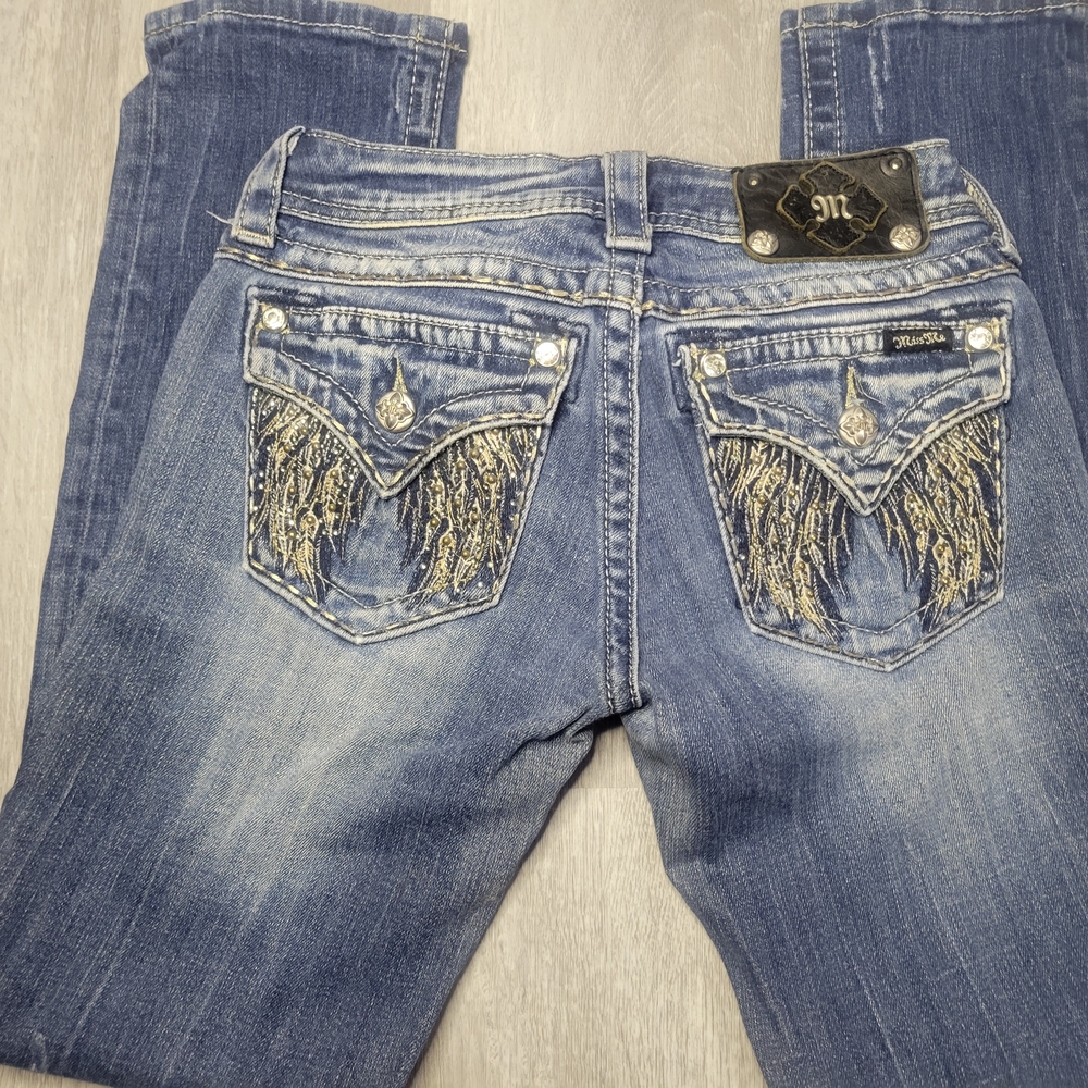 Miss Me Blue Jeans with Gold Embellishments